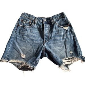 Levi's 501 Mid-Thigh Distressed Jean Shorts Blue High Rise Distressed Size 29